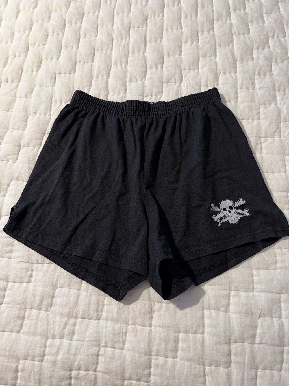 Anvil Black Women's Athletic Shorts with White Logo. Calcutta